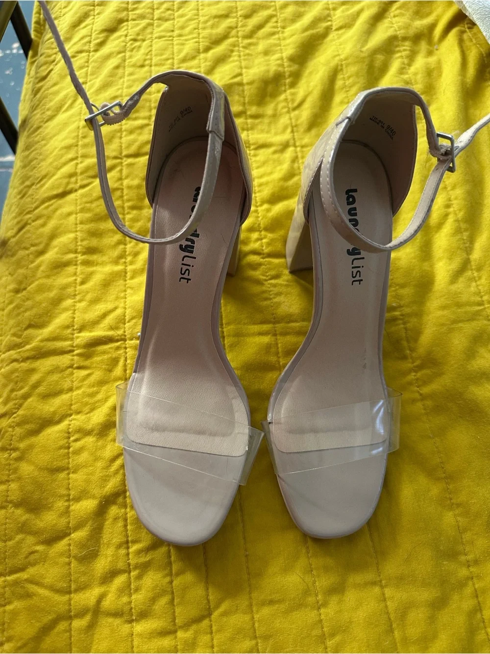 Nude Block Heel Sandals with Clear Strap